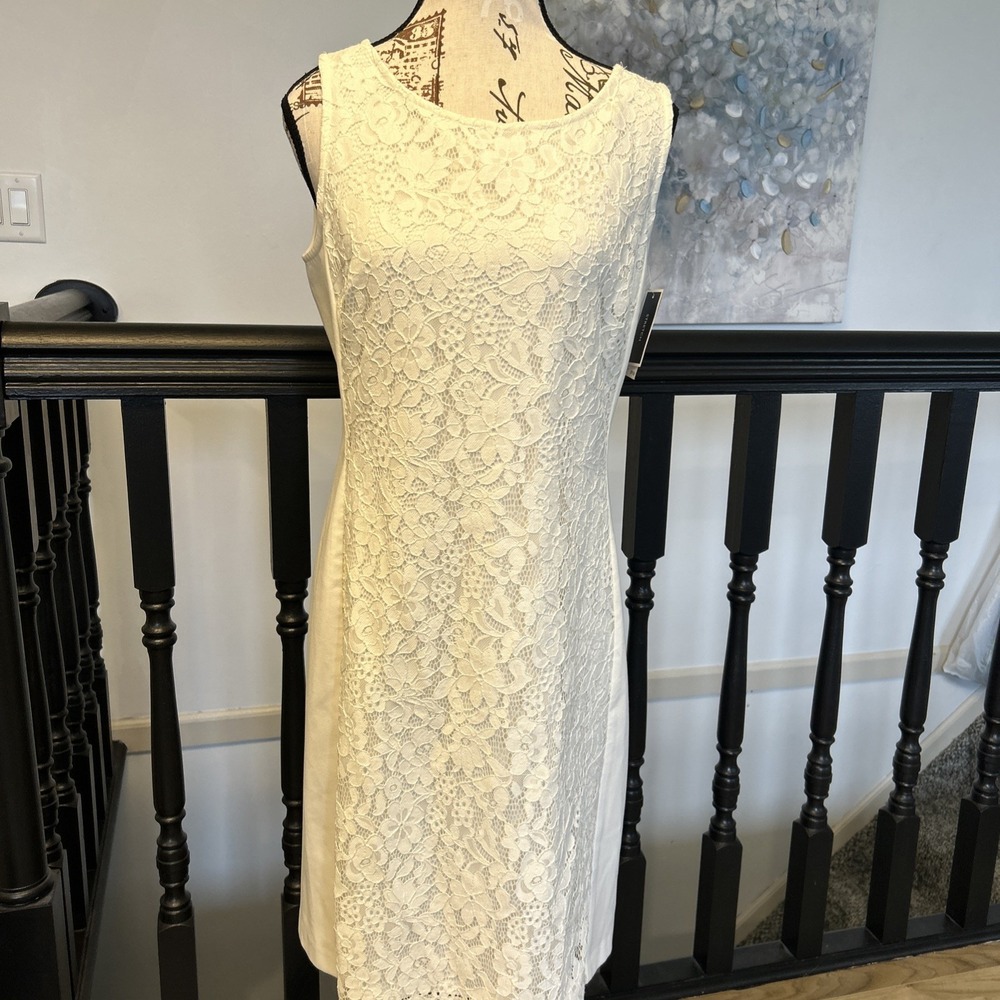 Nine West Urban Explorer Lily Ivory Lace Shift Dress Scoop Neck Size 6- NWT